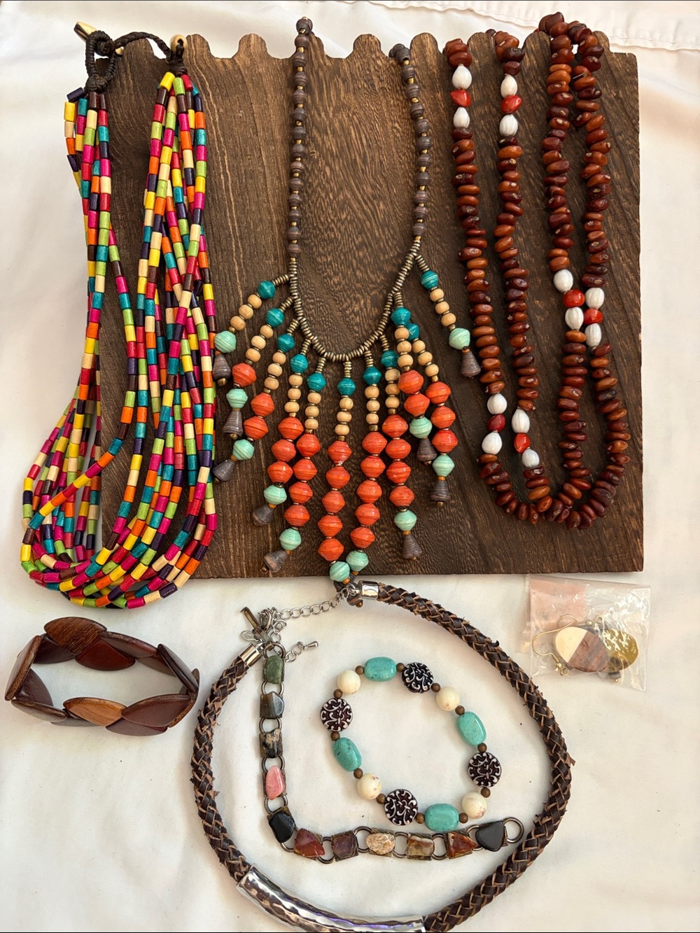 4 Bohemian Multi-Color Wood and Beaded Statement Necklaces and Set